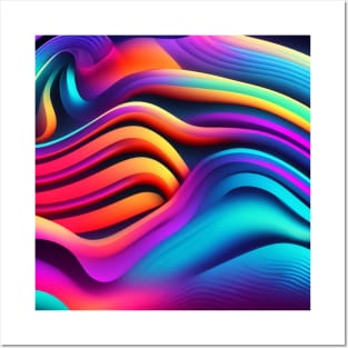 HORIZONTAL PATTERN OF MULTICOLORED WAVES, NEON COLOR, Posters and Art